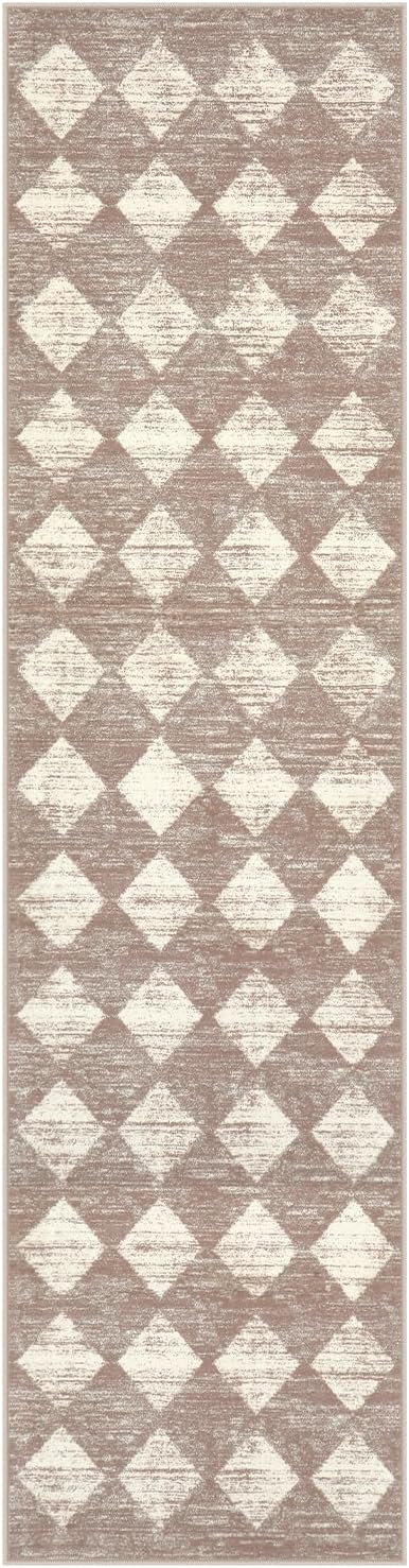 Lahome Zelie Moroccan Treills 2x8 Washable Hallway Runner Rug, Non Slip Bathroom Kitchen Carpet Runners, Checkered Modern Soft Runner for Entryway Living Room, Beige