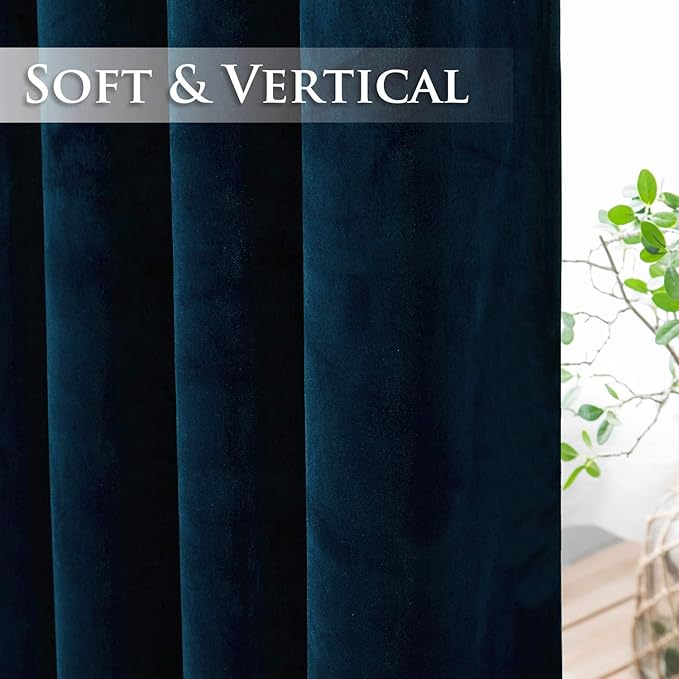 StangH 42 inch Navy Blue Velvet Curtains Thermal Insulated for Boys Bedroom, Vertical Sliding Door Curtains Light Diffusing for Bedroom Elegant Decor for Wardrobe/Closet, W42 x L90, 2 Panels