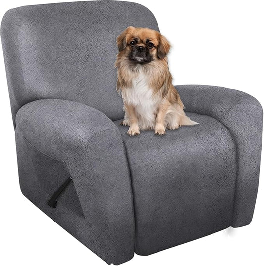 ANARACHON Recliner Chair Covers Leather Like, 4 Pieces Recliner Cover for Recliner Chair, Soft Sofa Slipcover Furniture Protector Washable Sofa Cover for Pets Kids (Light Grey)
