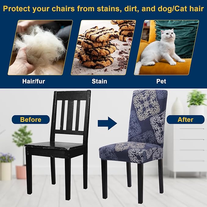 Chair Covers, Stretch Kitchen Dining Room Chair Covers Set of 6, Removable Washable Dining Chair Slipcovers for Home, Hotel, Banque