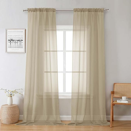 Lecloud Taupe Sheer Curtains 96 Inches Long 2 Panels, Modern Voile Solid Breathable Curtains, Transparent Farmhouse Home Decor with Dual Rod Pocket for Living Room Bedroom, Each 42" W x 96" L