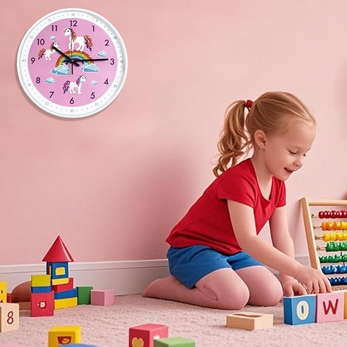 Pink Wall Clock,Silent Non Ticking Children's D??cor Quiet Clocks for Kids Room,Office,School,Bedroom,Kitchen,Classroom (12 inch Pink)