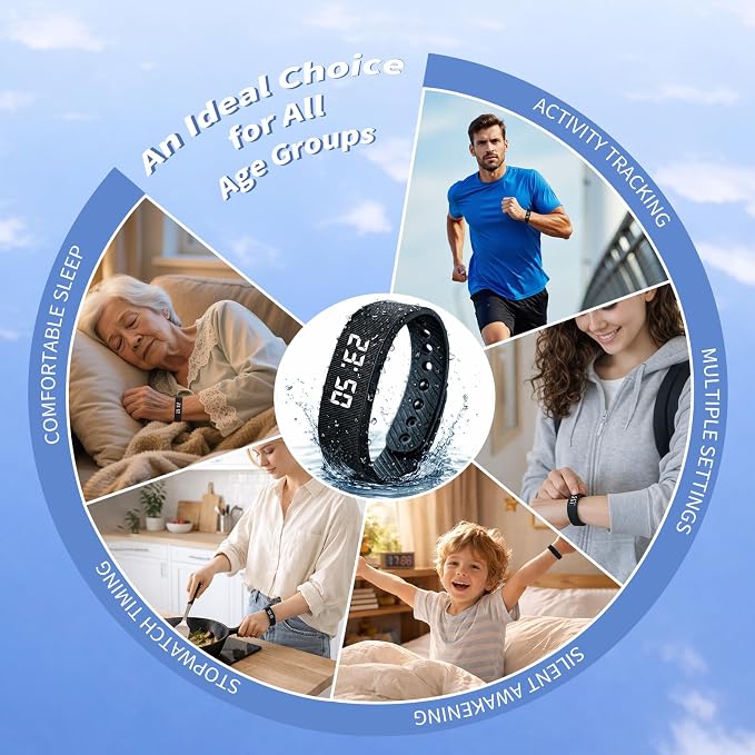 Vibrating Alarm Clock for Heavy Sleepers Silent Vibration Wristband Watch Shock Bracelet Wake up Band for Deaf People Very Loud Wearable Wrist Bed Shaker Smart Digital Extremely Deep Sleeper Mens - Image 6