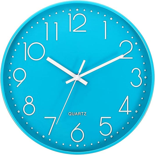 PATIKIL 12 Inch Wall Clock, Battery Operated Silent Non-Ticking Round Wall Clocks for Office Bedroom Decorative, Light Blue