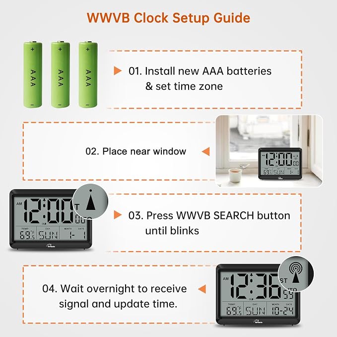 WallarGe Self-Setting Atomic Digital Wall Clock with Auto DST - Image 6