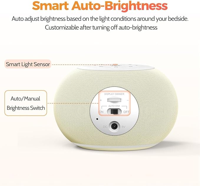 REACHER Auto Dimmable Sound Machine Alarm Clock with Night Light for Girls | 20 soothing sounds, sleep timer, precise volume, soft night lights, auto-dimming display, cute white noise soother for kids - Image 3