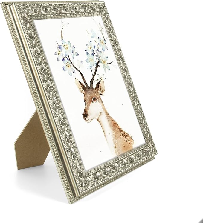 Golden State Art, 8X10 Ornate Finish Photo Frame, Silver Beige Color, Real Glass