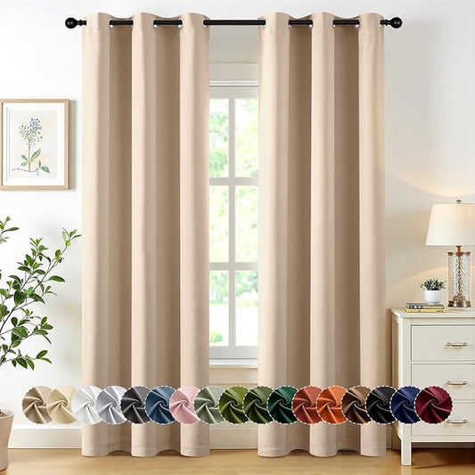 MIULEE Beige Blackout Curtains for Bedroom Living Room 84 Inches Long 2 Panels, Thermal Insulated Room Darkening Drapes Grommet Noise Reducing Light Blocking Window Treatments 40x84 Inch