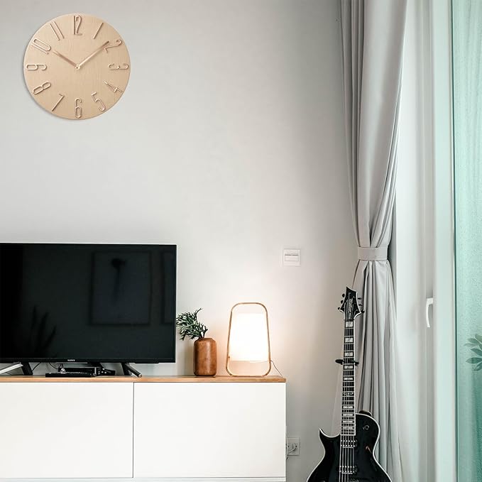 Wall Clock, Silent Clock, Wall Clocks Battery Operated， 12 inch Modern Wall Clock, Suitable for Offices, Living Rooms, Kitchens, Homes, Schools (Beige Without Second Hand)