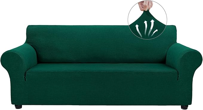 Asnomy Couch Covers for 3 Cushion Couch Stretch Sofa Covers Slipcovers, Pet Protector Furniture Covers for Dogs Cats Spandex Jacquard Fabric Small Checks （X-Large，Blackish Green）