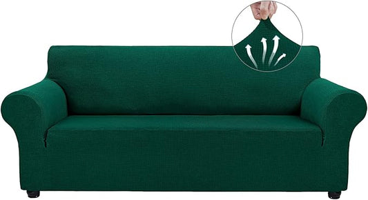 Asnomy Couch Covers for 3 Cushion Couch Stretch Sofa Covers Slipcovers, Pet Protector Furniture Covers for Dogs Cats Spandex Jacquard Fabric Small Checks （X-Large，Blackish Green）