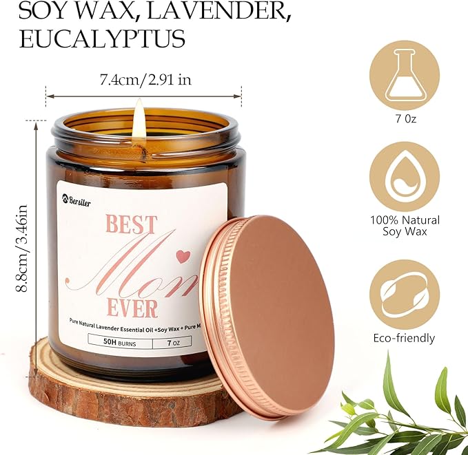 Candel Gifts for Mom from Daughter or Son, Christmas Birthday Mothers Day Candles Gifts, Lavender Eucalyptus Aromatherapy Candle for Women, Stress Relief, 50 Hour Burn Time