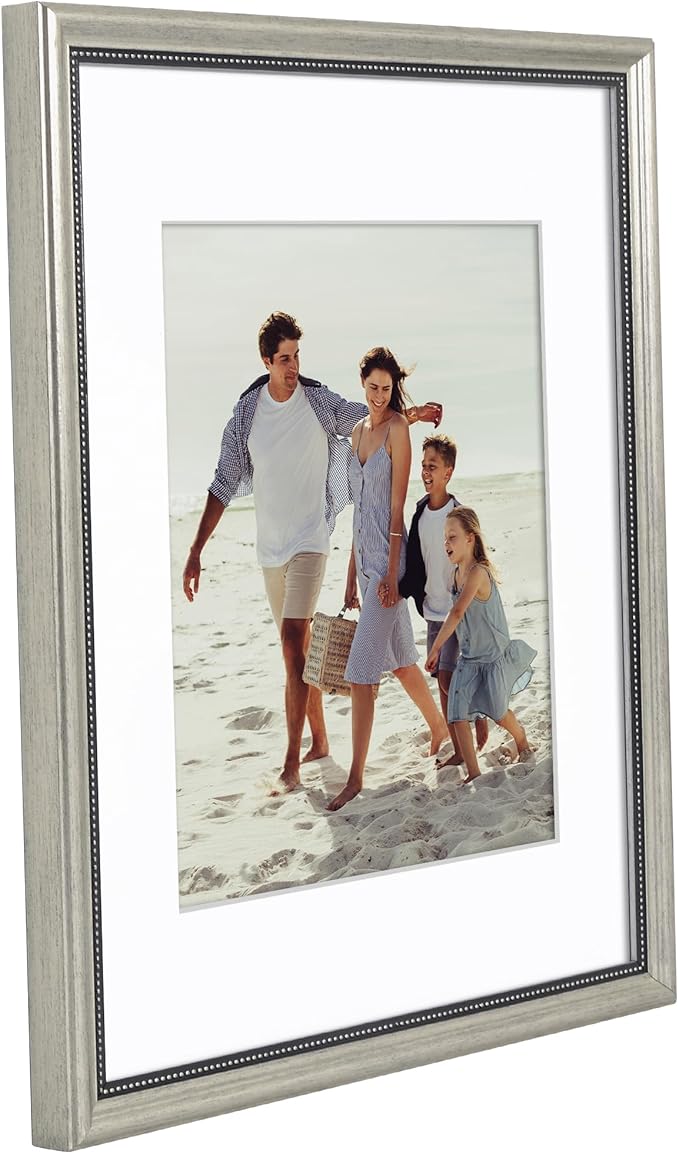 Americanflat Vintage Frames - 11x14 Picture Frame with Beaded Accents and Shatter-Resistant Glass - Use as 8x10 Frame or Display 11x14 Photos Without Mat - Heirloom Collection - Wall Display - Silver