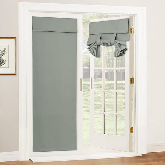 RYB HOME French Door Curtains 84 inch Long - Privacy Blackout Window Curtains Tie up Blinds for Patio/Sliding Glass Door Living Room Bedroom, W30 x L84 inch, 1 Panel, Sage Green