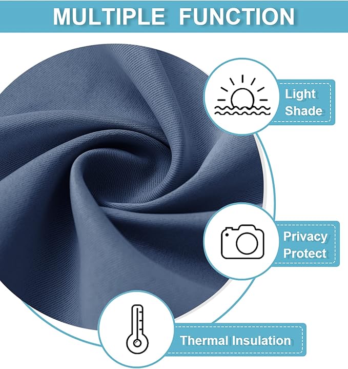 RYB HOME Blackout French Door Curtain - Privacy Thermal Insulated Window Shades for Patio Kitchen Front Entry Back Door Glass Window, Self Adhesive No Drill, 1 Panel, 26" W x 40" L, Stone Blue