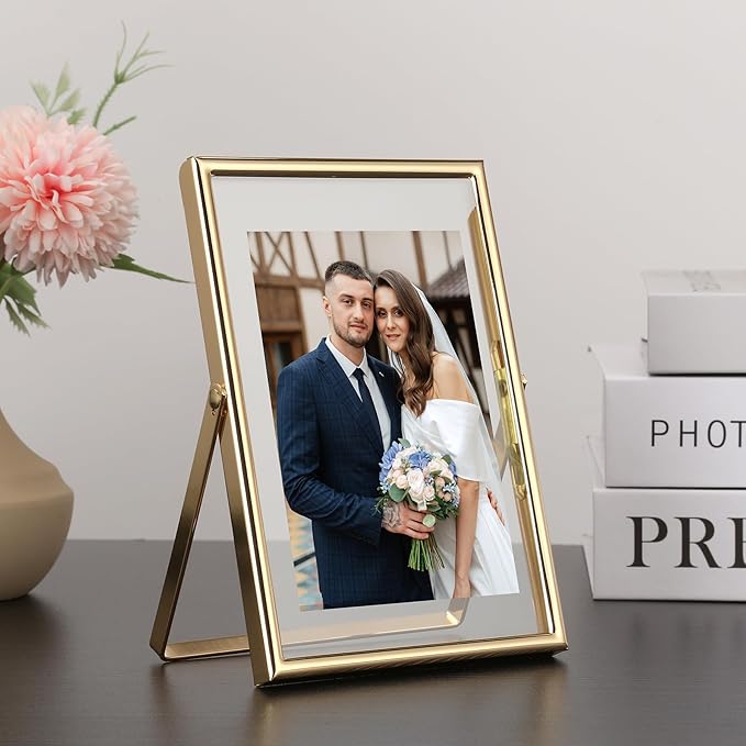 Gold 5x7" Floating Frame 2pack for Photo Sizes(3.5x5'',4x6'')for Adjustable Tabletop/Shelf Photo Frame,4x6'' Classy Gift floating frames for Wedding,Christmas,Birthady,Home or Office Decor.