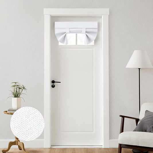HOMEIDEAS 100% Linen Blackout French Door Curtains, Privacy Small Door Window Curtains, 26 X 20 Inch Shades for Front Window, Thermal Insulated Covering, 1 Panel, Pure White