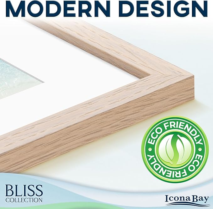 Icona Bay - 11x14 Light Oak Collage Picture Frame with Removable Mat for 5-4x6 Photos - Modern Style Engineered Wood Frame - Wall Mount Only - Bliss Collection
