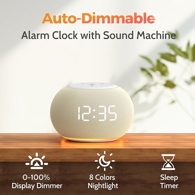 REACHER Auto Dimmable Sound Machine Alarm Clock with Night Light for Girls | 20 soothing sounds, sleep timer, precise volume, soft night lights, auto-dimming display, cute white noise soother for kids - Image 2