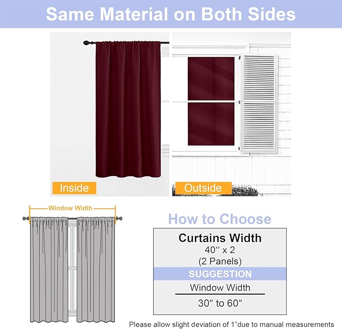 Simplebrand Ava Burgundy Short Blackout Curtains for Bedroom 54 Inches Long 2 Panels Set, Solid Thermal Insulated, Energy Saving Window Treatment Curtains Blackout Drapes, W40 x L54 Inch, Burgundy