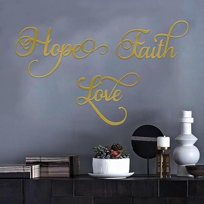 ESTART Faith Hope Love 3 Pieces Metal Wall Decor Inspirational Black Letter Sign Wall Art Rustic Vintage Farmhouse Word Metal Sign Family Wall Decor for Home Bedroom Living Room