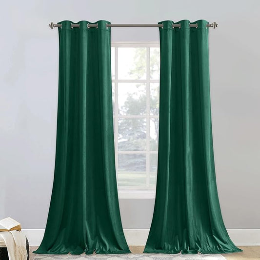 StangH 90 inch Decorative Velvet Curtains Emerald Green 2 Panels Set, Light Blocking Drapes with Grommet Privacy Added for Hallway Energy Efficient for Dining Room/Porch, W42 x L90