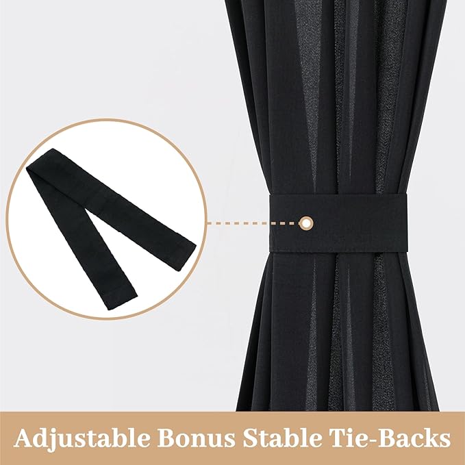 MIULEE Non-See-Through French Door Curtains for Doorway, Privacy Semi Sheer Curtains for French Doors, Light Filtering Rod Pocket Window Drapes with Tie Back, Black, 54 x 72 inches, 2 Panels