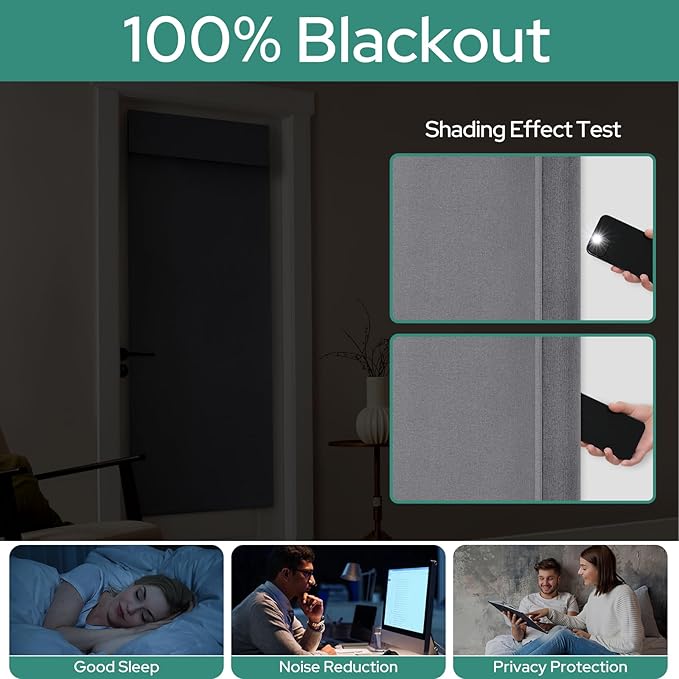 HOMEIDEAS 100% Dark Grey Linen Blackout French Door Curtains, Privacy Door Window Curtains, 34 X 68 Inch Room Darkening Blinds, Thermal Insulated Shades for Bedroom, 1 Panel
