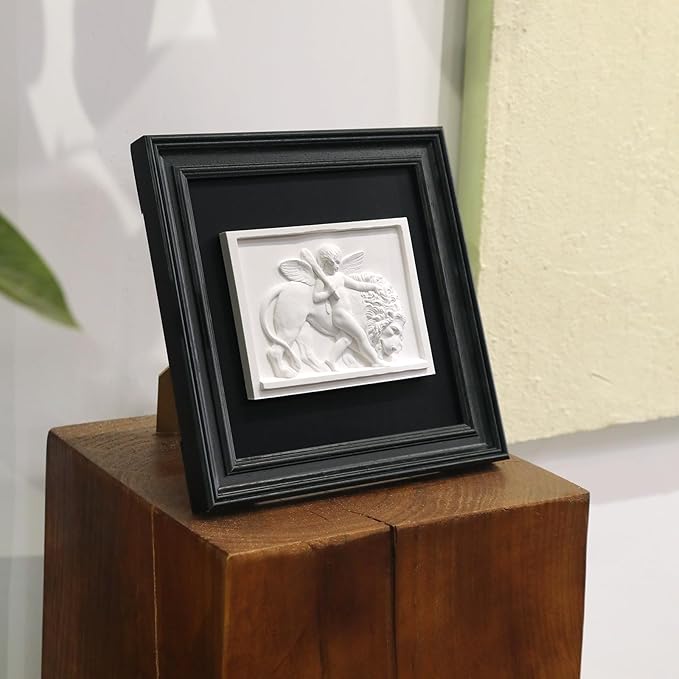 FOLKOR LIFE Cherub Angels Framed Wall Art Sculpture for Home Vintage Decor, Black and White Wall Decor Greek Mythology Classic Cupid Arrow Artwork Figurines for Room Decor, Gift for Anniversary