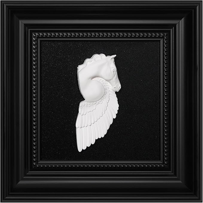 FOLKOR LIFE Black and White Framed Wall Art Sculpture for Home Decor, Classic Pegasus Statue Hanging Wall Plaque for Modern Farmhouse Living Room, Bedroom, Office Decoration