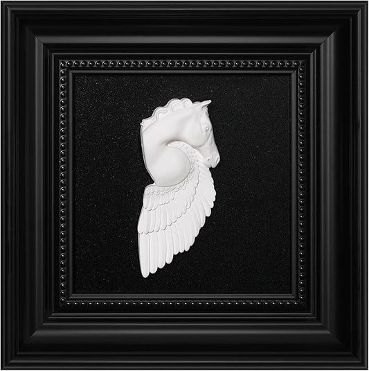 FOLKOR LIFE Black and White Framed Wall Art Sculpture for Home Decor, Classic Pegasus Statue Hanging Wall Plaque for Modern Farmhouse Living Room, Bedroom, Office Decoration