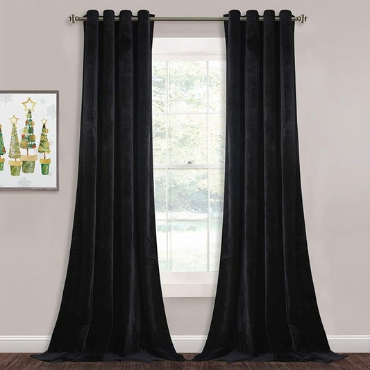 StangH Black Theater Curtains 132 inches Long Luxury Grommet Light Blocking Noise Reducing Window Door Drapes for Living Dining Room/Home Office/Villa, W52 x L132, 2 Panels