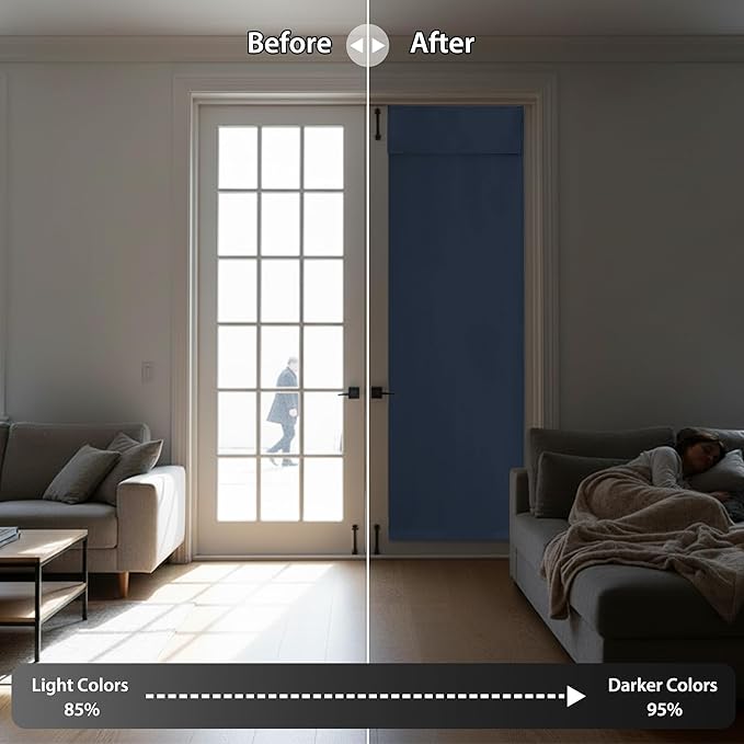RYB HOME Blackout Door Curtain - Room Darkening Privacy Thermal Insulated Window Curtain Tie up Shades Energy Efficient for Patio/Front/Doorway French Door Blind, 30 x 72 inches, Stone Blue, 1 Panel