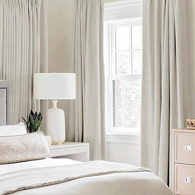 MIULEE Linen Texture Curtains for Bedroom Light Cream 100% Blackout Thermal Insulated Linen Curtains Grommet Room Darkening Drapes for Living Room Nursery 52x84 Inch (2 Panels)