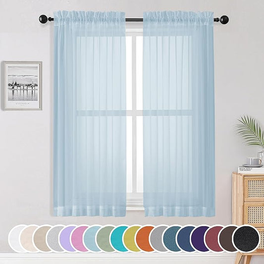 OWENIE Sheer Curtains 63 inch Length 2 Panels Set, Light Weight Soft Solid Fimly Sheer Curtains for Basement Bedroom Living Room, Light Filtering Airy Voile Sheer Curtain with Rod Pocket, 42Wx63L inch