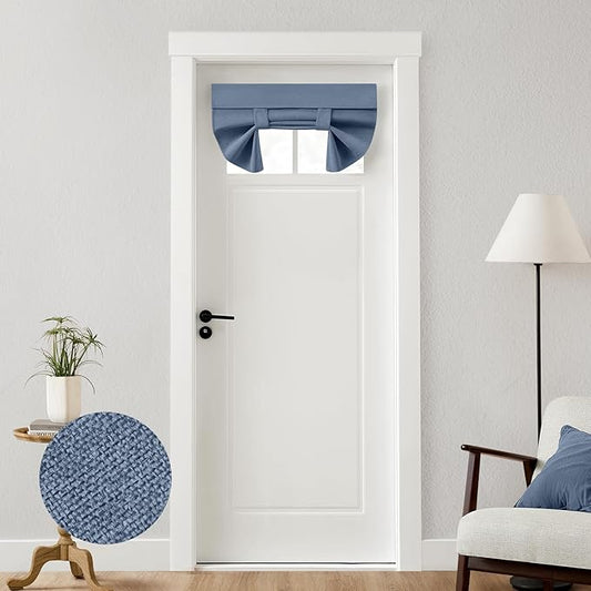 HOMEIDEAS 100% Linen Blackout French Door Curtains, Privacy Small Door Window Curtains, 26 X 20 Inch Shades for Front Window, Thermal Insulated Covering, 1 Panel, Stone Blue