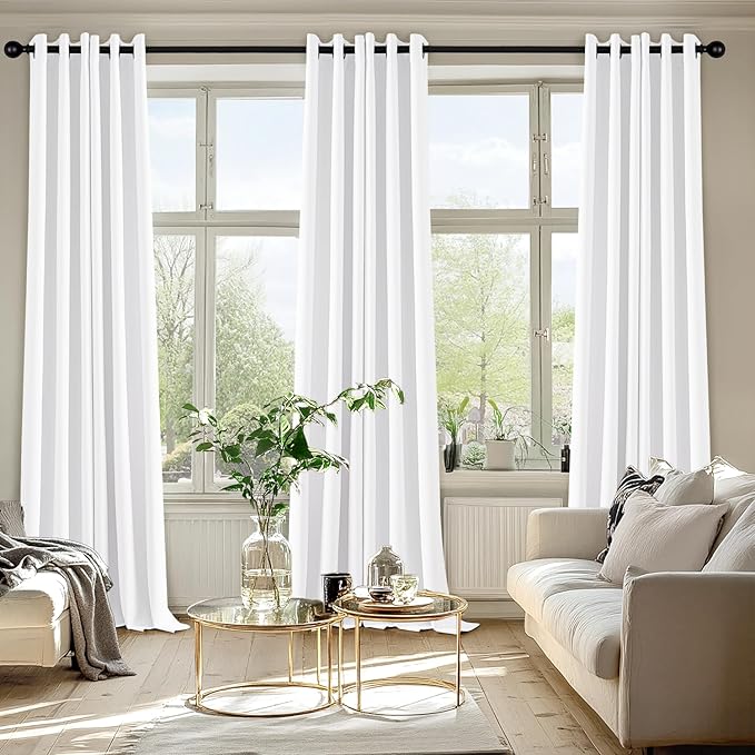 MIULEE Pure White Blackout Curtains for Bedroom Living Room 96 Inches Long 2 Panels, Thermal Insulated Room Darkening Drapes Grommet Noise Reducing Light Blocking Window Treatments 40x96 Inch