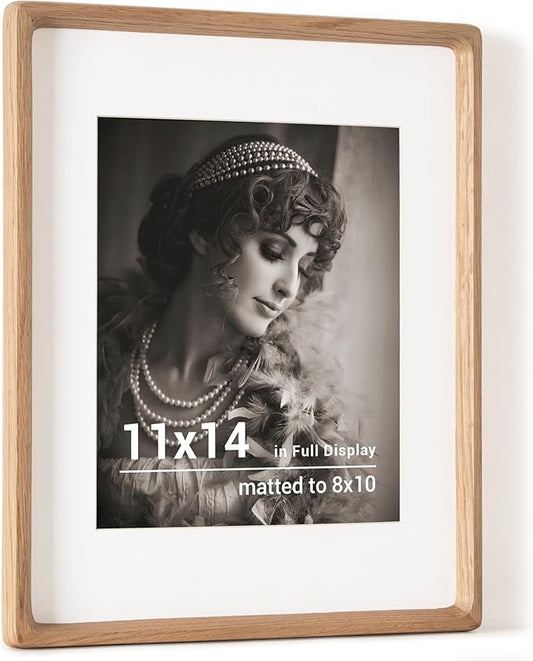 11x14 Picture Frame, USA-Sourced Oak Wood Photo Frames with HD Tempered Glass, Handcrafted Rounded Corner 11 x 14 Wooden Frames Matted to 8x10 Photos, 11x14 Frame, Horizontal or Vertical Wall Display