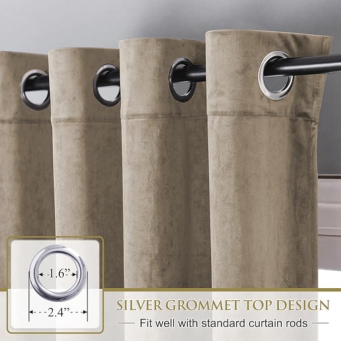StangH Camel Beige Velvet Curtains for Bedroom - Blackout Thermal Insulated Grommet Window Covering for French Door/Living Room/Foyer Door, W52 x L84, 2 Panels