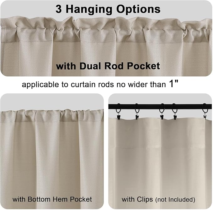 Chyhomenyc Curtains 63 Inch Length 2 Panels, Faux Linen Textured Semi Sheer Light Filtering Soft Airy Rod Pocket Window Treatment Drapes for Living Room Bedroom, Each 40 Wx63 L, Moon Beige