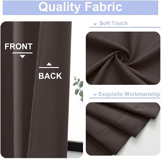 Simplebrand Ava Chocolate Short Blackout Curtains for Bedroom 45 Inches Long 2 Panels Set, Solid Thermal Insulated, Energy Saving Window Treatment Curtains Blackout Drapes, W40 x L45 Inch, Chocolate