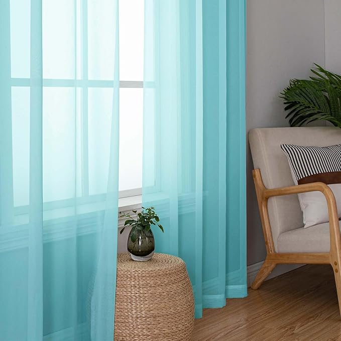 Lecloud Aqua Sheer Curtains for Bedroom 84 Inches Long 2 Panels, Voile Solid Transparent Modern Farmhouse Decor Drapes, Dual Rod Pockets Window Curtains for Living Room, Each Panel 42" W x 84" L