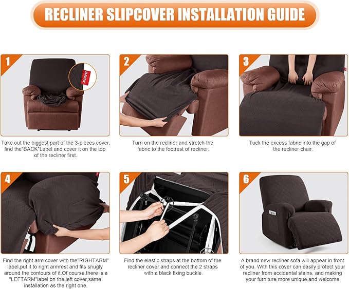 VANSOFY Recliner Chair Cover, 3-Pieces Stretch Recliner Covers for Recliner Chair Soft Reclining Chair Slipcover Furniture Protector for Dogs Cats(Chocolate)