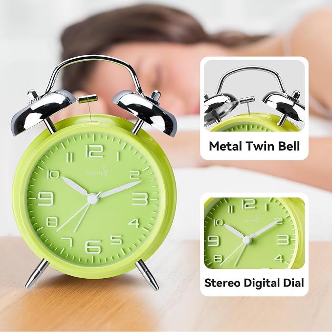 FLOITTUY (Loud Alarm for Deep Sleepers 4'' Twin Bell Alarm Clock, Stereo Digital Dial Alarm Clock with Backlight for Bedroom and Home Decoration(Lime Green) - Image 5