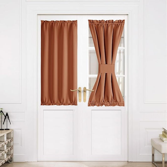 NICETOWN Blackout Door Curtain – Thermal Insulated Blackout Window Cover for French & Front Doors with Adjustable Tieback, Room Darkening Shade for Privacy, Burnt Orange, W30 x L50, 1 Panel
