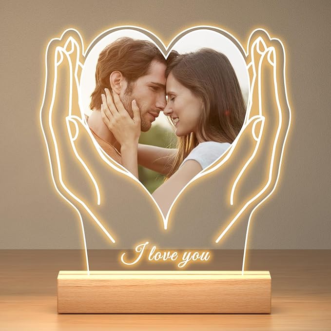 Personalized Picture Frame with Photo, Customized Photo Frame with Night Light, Custom Picture Frames, Personalized Anniversary Couple Gifts for Women Men Her Him Girlfriend Boyfriend Wife Husband