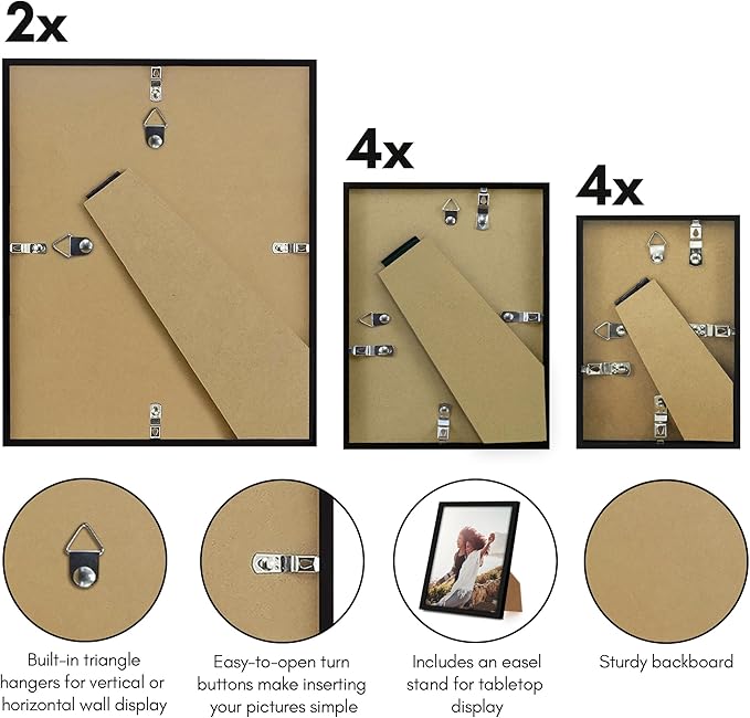 Americanflat Set of 10 Picture Frames with Shatter-Resistant Glass - Gallery Wall Frame Set with Two 8x10, Four 5x7 and Four 4x6 Frames - Streamline Collection - Black