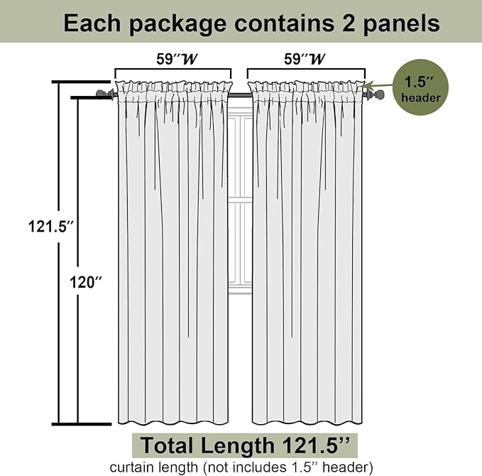 Lecloud Gold Sheer Curtains 120 Inches Long 2 Panels Set, Rod Pockets Light Filtering Curtains for Living Room Bedroom Dining Room, Solid Color Airy Voile Rustic Drapes, Each Panel 59" W x 120" L