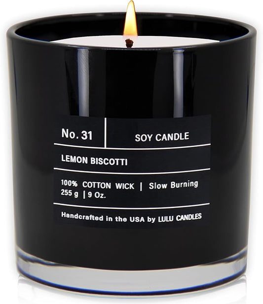 Lulu Candles | Lemon Biscotti | Highly Scented Candles for Home | Soy Blend Jar Candle with 100% Cotton Wick | Slow Burning (9 Oz.)