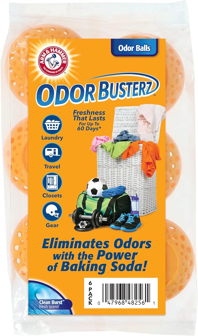 Arm & Hammer OdorBusterz?? Odor Eliminator Balls, Clean Burst, 6 Count ?€? Baking Soda Odor Control for Closets, Drawers, Hampers & Small Spaces